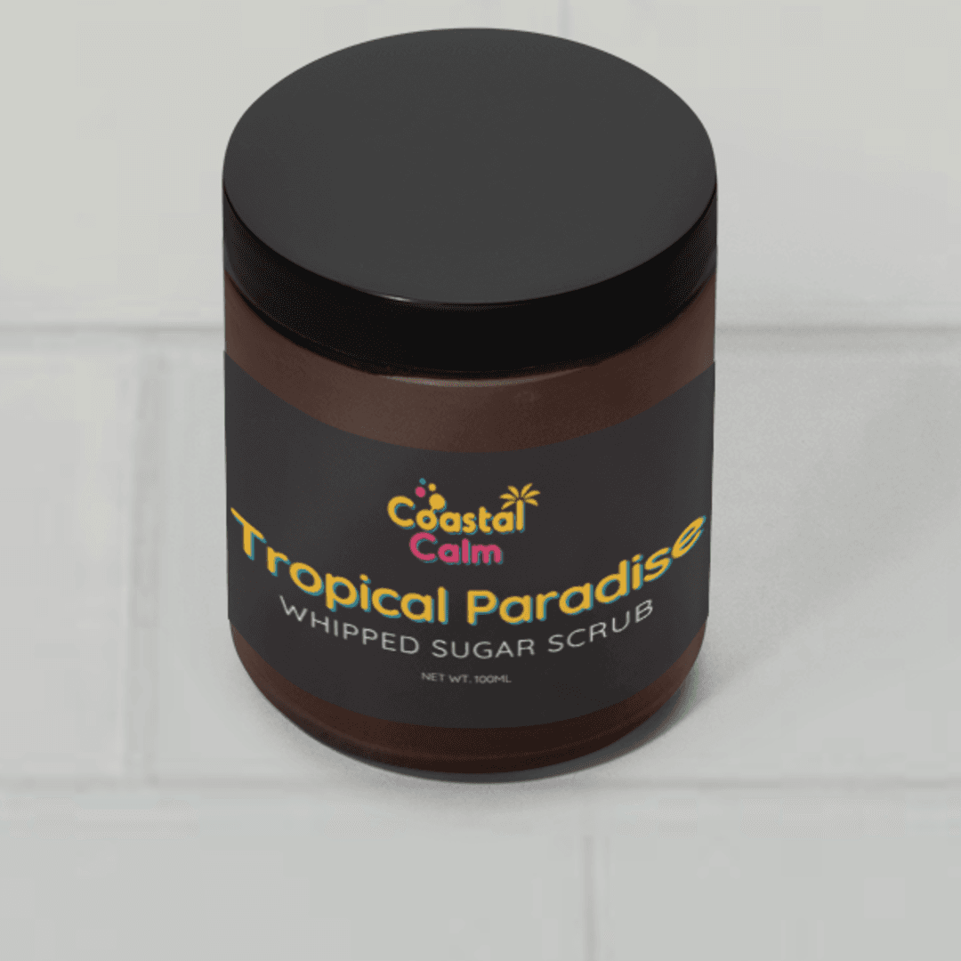 Jar of Coastal Calm Tropical Paradise Whipped Sugar Scrub on a white background