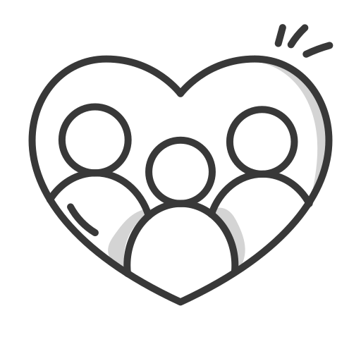 Illustration of a heart with four outlined figures inside on a white background